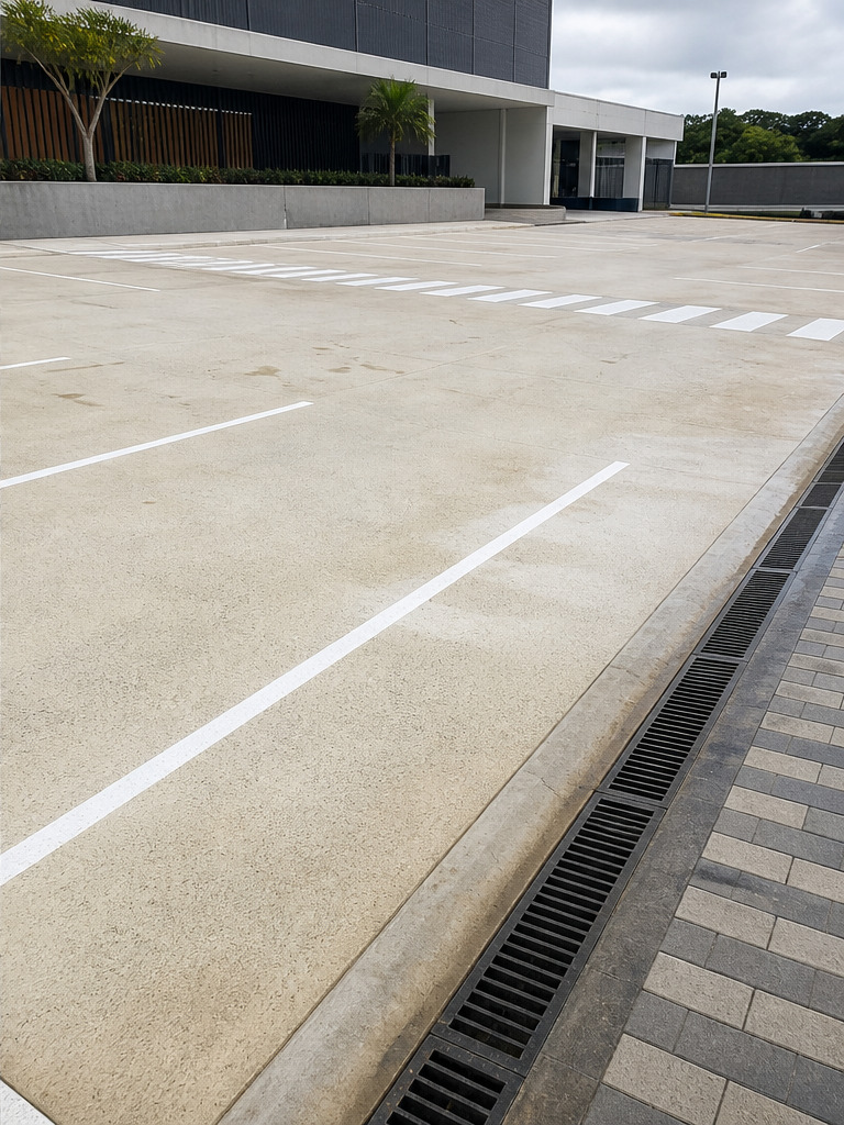 The same commercial parking bays after cleaning, with the concrete surface and bay markings clearly restored