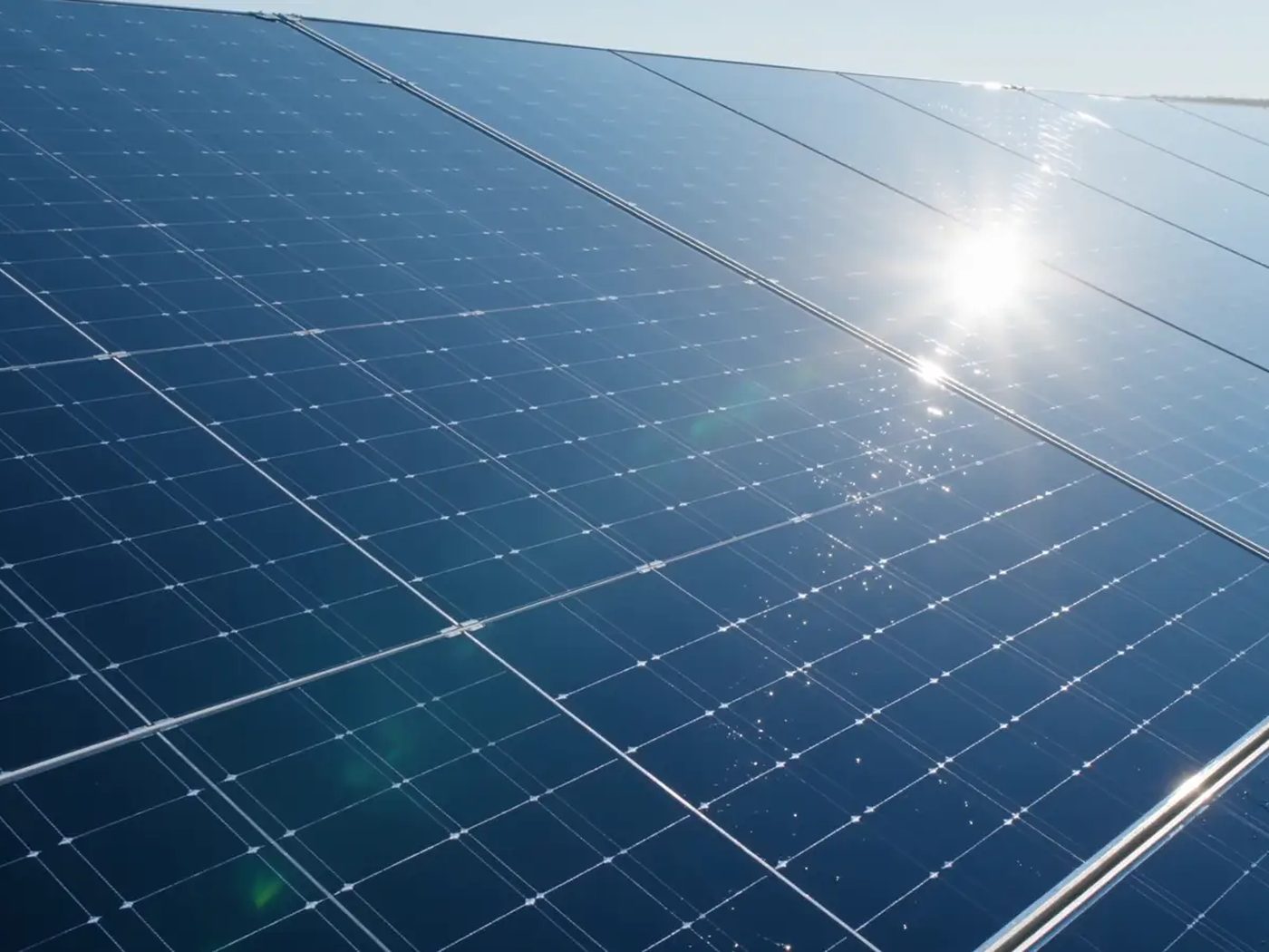 The same solar array after cleaning, with clear glass and visible cell structure