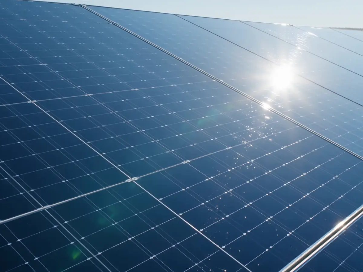 The same solar array after cleaning, with clear glass and visible cell structure